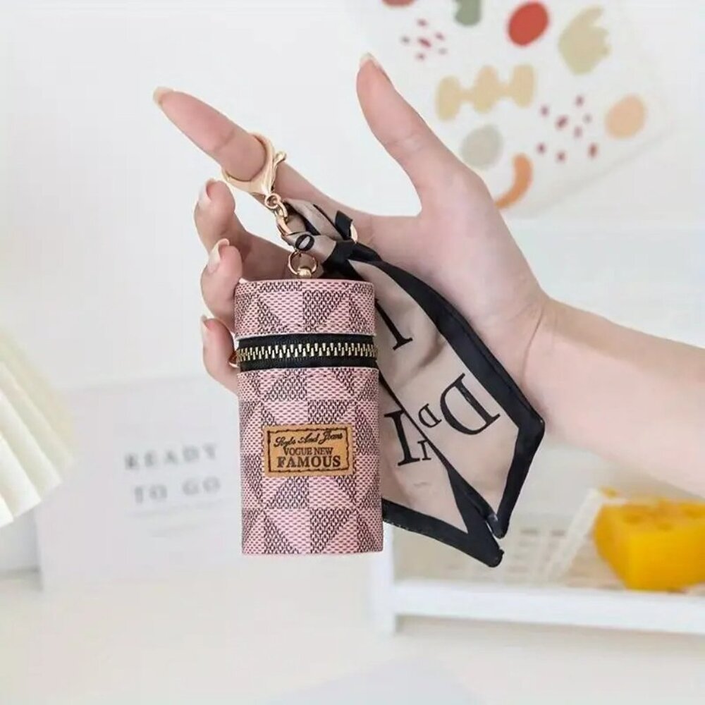 Stylish Mini Bag Charm w/ Scarf for Lipstick, Earbuds, Coins & Keychain Earbuds